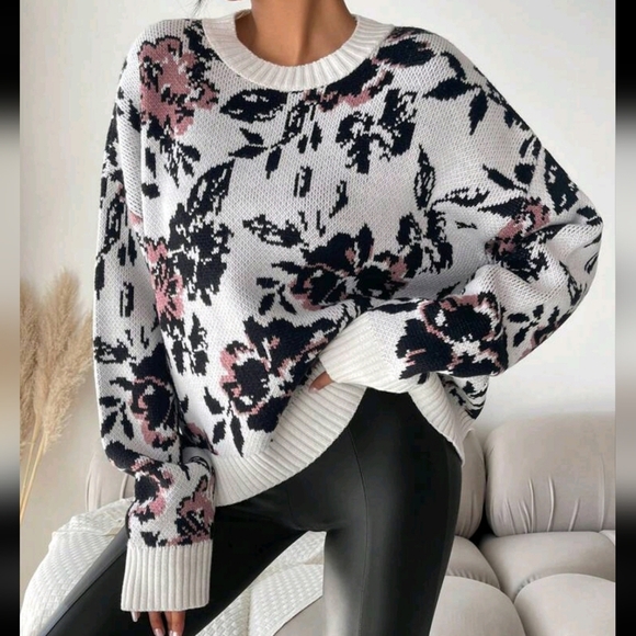 Floral Pattern Drop Shoulder Sweater - Picture 3 of 4